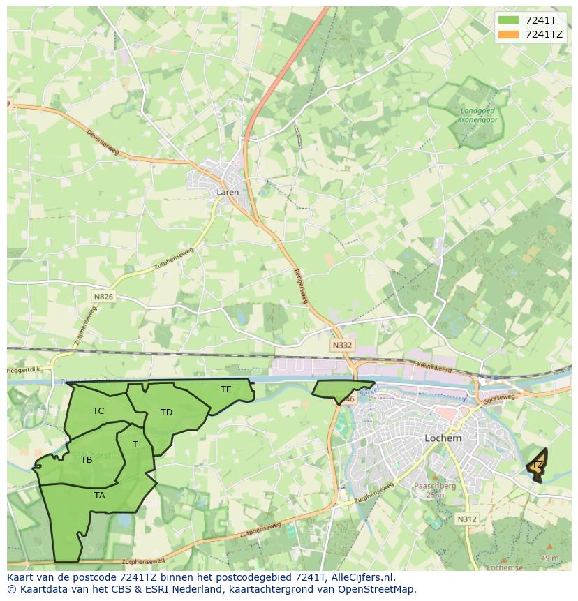 Afbeelding van het postcodegebied 7241 TZ op de kaart.