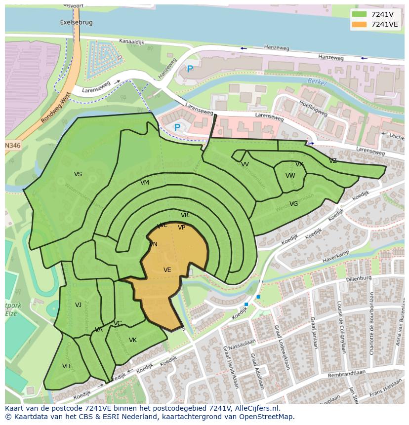 Afbeelding van het postcodegebied 7241 VE op de kaart.