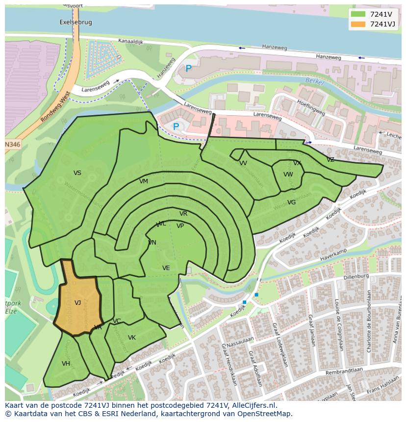 Afbeelding van het postcodegebied 7241 VJ op de kaart.