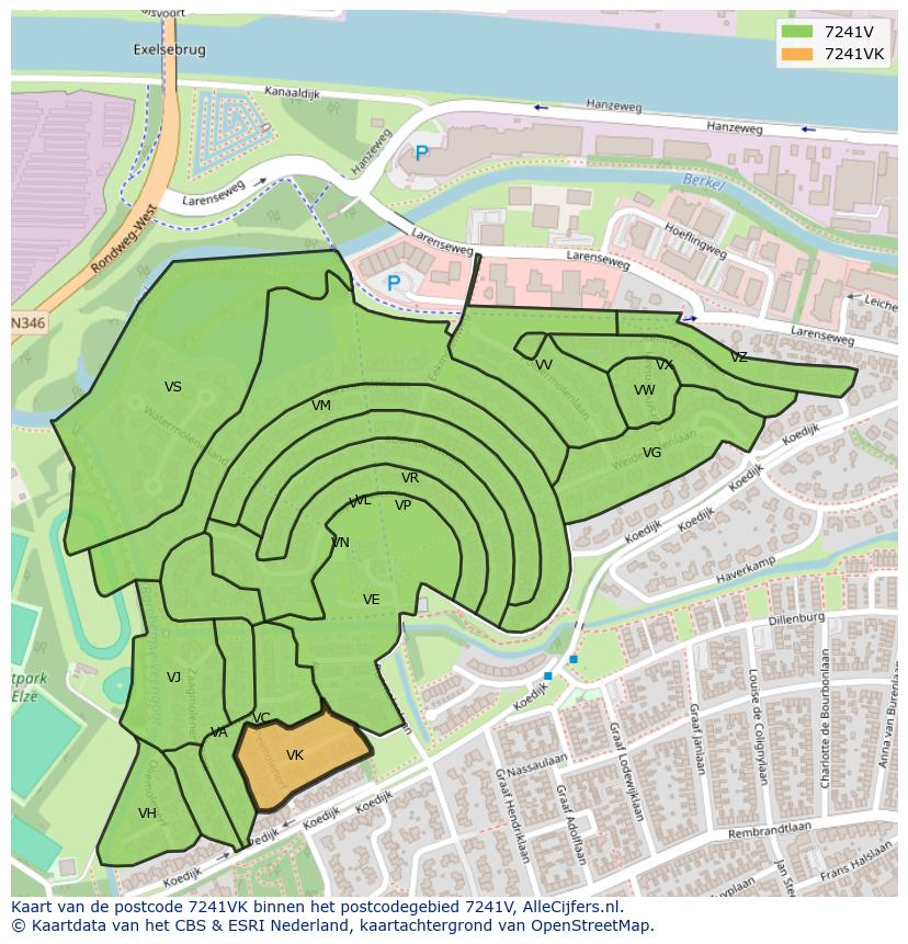 Afbeelding van het postcodegebied 7241 VK op de kaart.