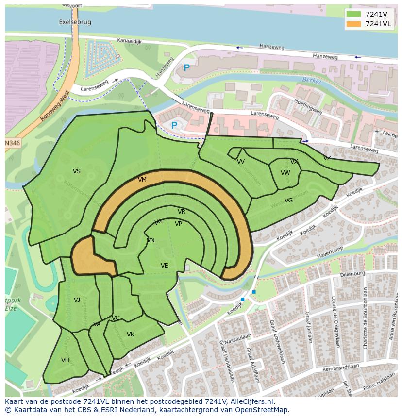 Afbeelding van het postcodegebied 7241 VL op de kaart.