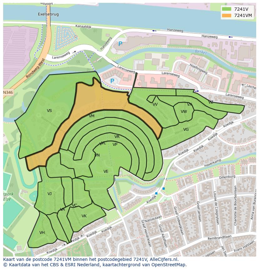 Afbeelding van het postcodegebied 7241 VM op de kaart.
