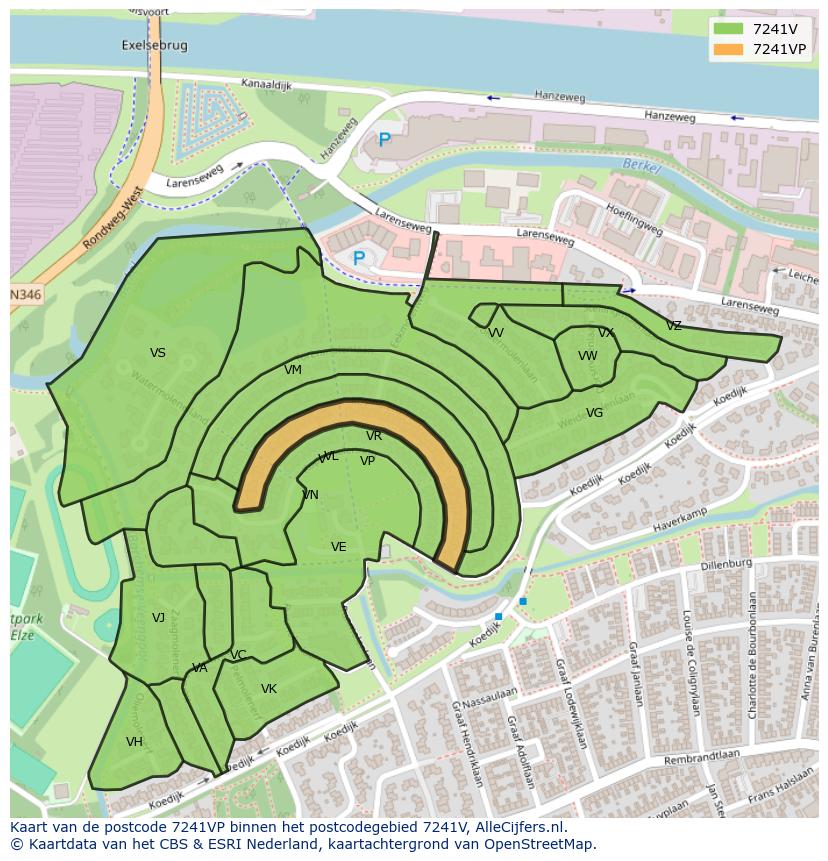 Afbeelding van het postcodegebied 7241 VP op de kaart.