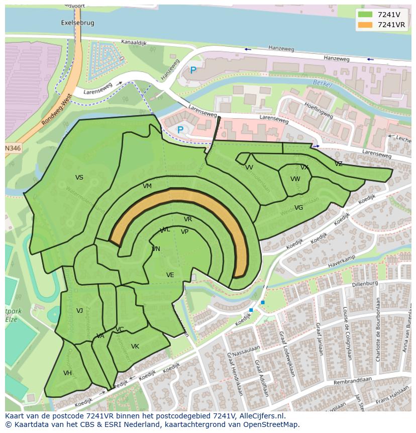 Afbeelding van het postcodegebied 7241 VR op de kaart.