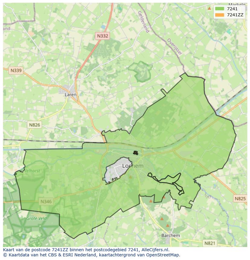 Afbeelding van het postcodegebied 7241 ZZ op de kaart.