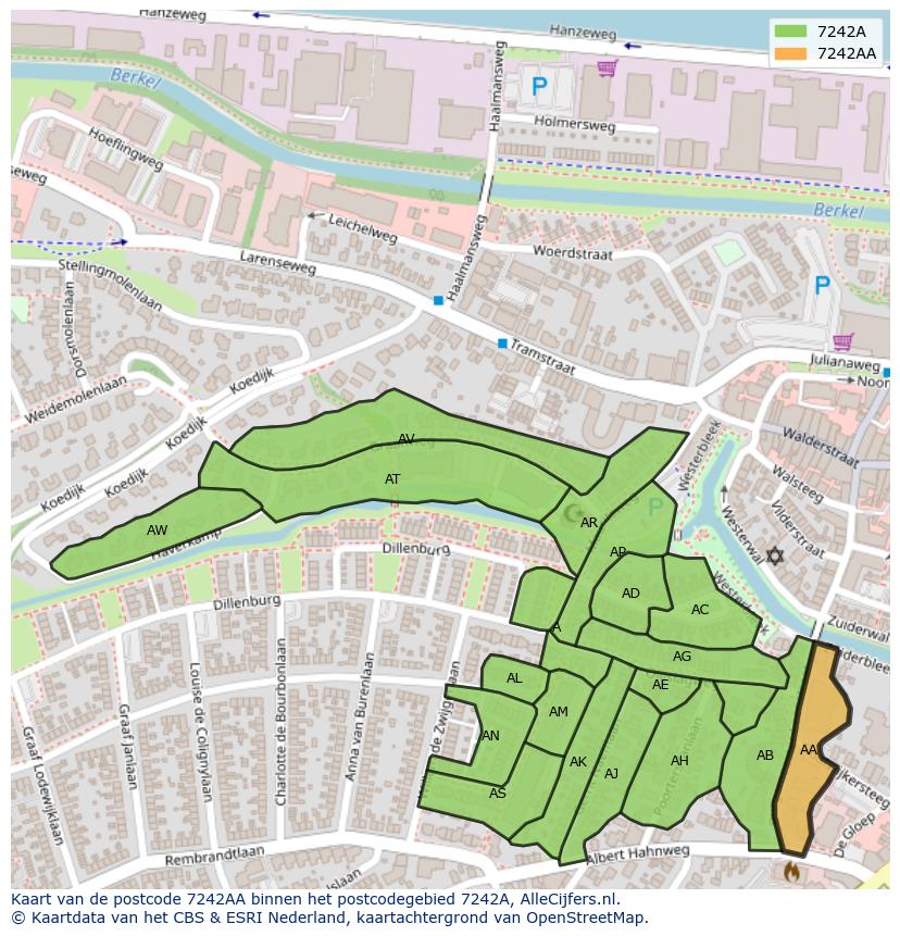Afbeelding van het postcodegebied 7242 AA op de kaart.