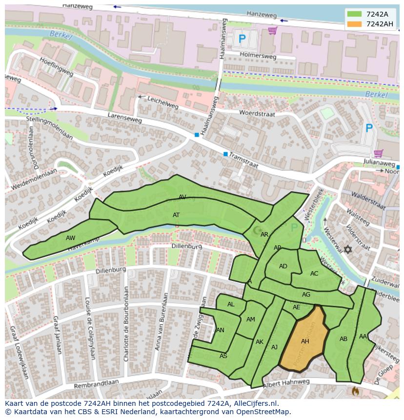 Afbeelding van het postcodegebied 7242 AH op de kaart.