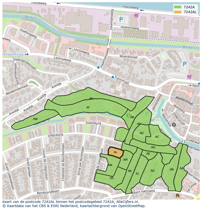 Afbeelding van het postcodegebied 7242 AL op de kaart.