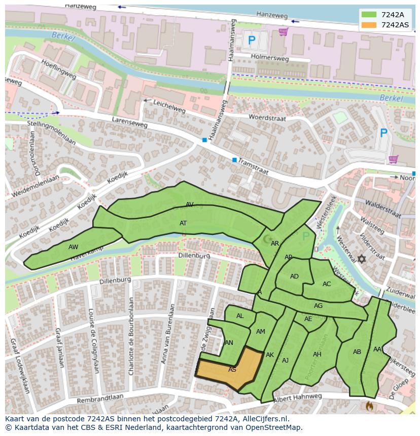 Afbeelding van het postcodegebied 7242 AS op de kaart.