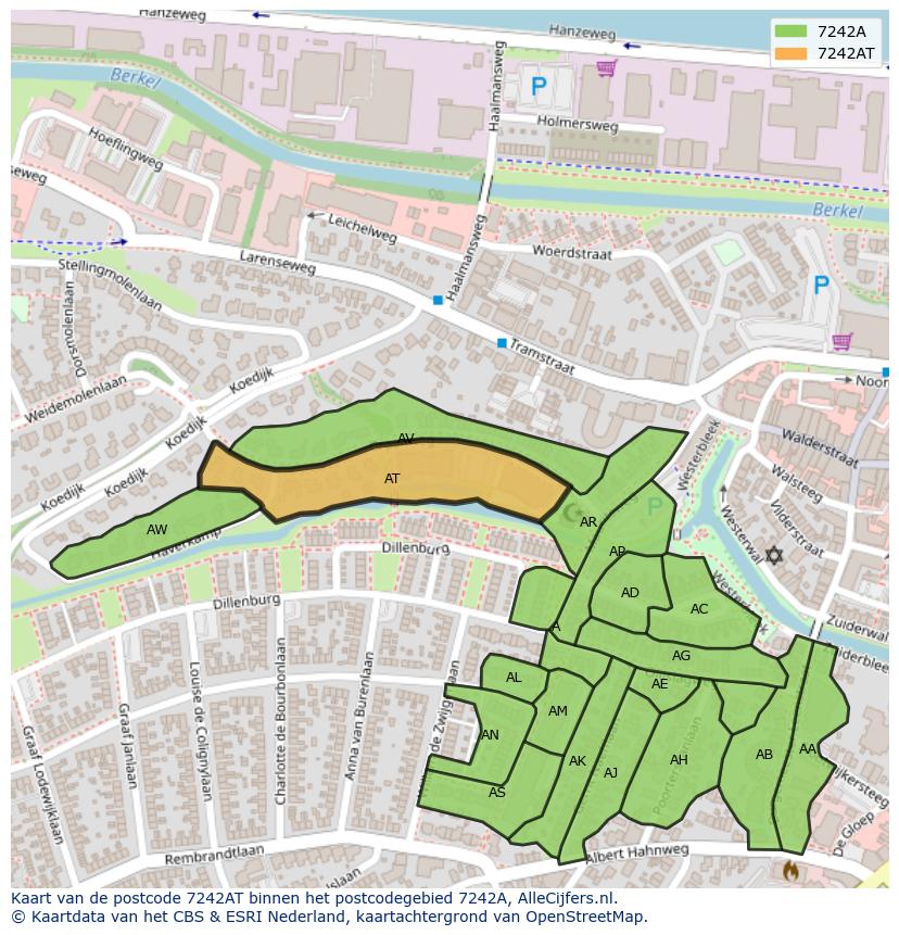 Afbeelding van het postcodegebied 7242 AT op de kaart.