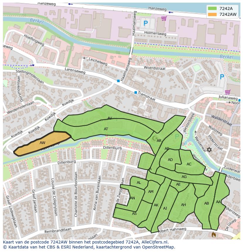 Afbeelding van het postcodegebied 7242 AW op de kaart.