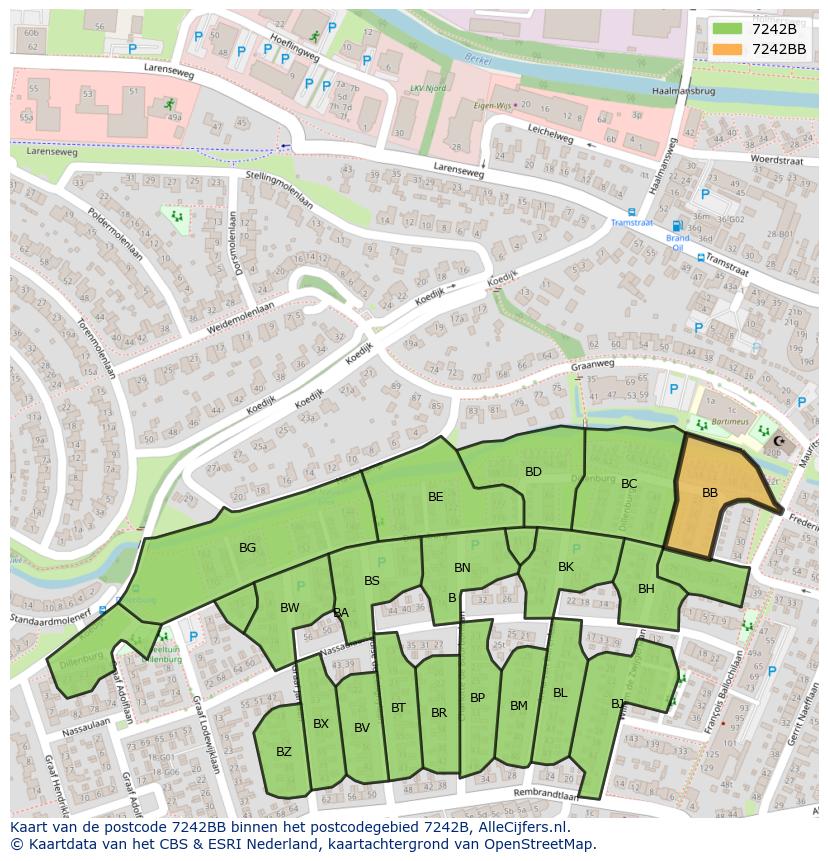 Afbeelding van het postcodegebied 7242 BB op de kaart.