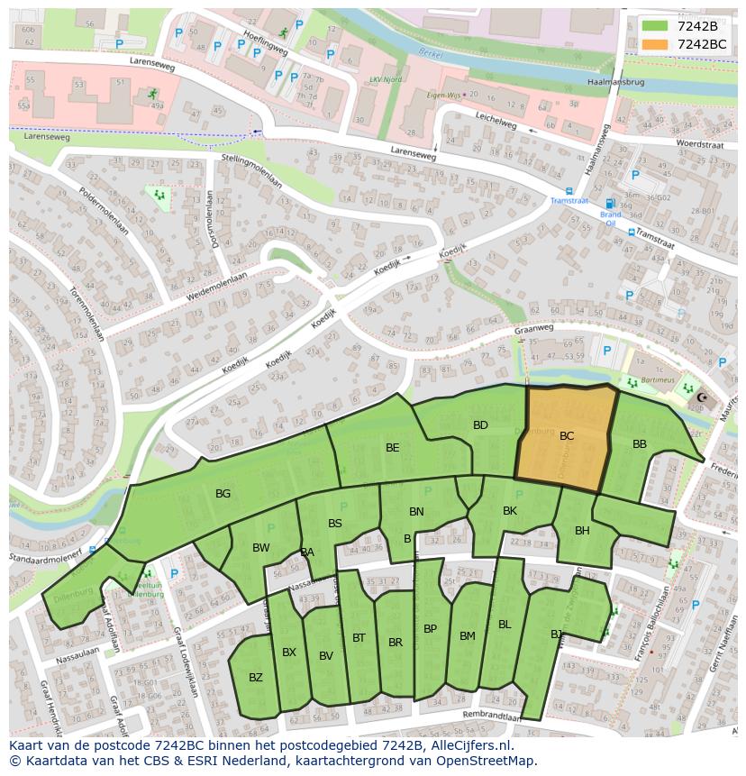 Afbeelding van het postcodegebied 7242 BC op de kaart.