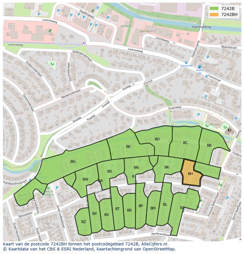 Afbeelding van het postcodegebied 7242 BH op de kaart.