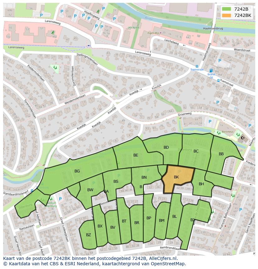 Afbeelding van het postcodegebied 7242 BK op de kaart.