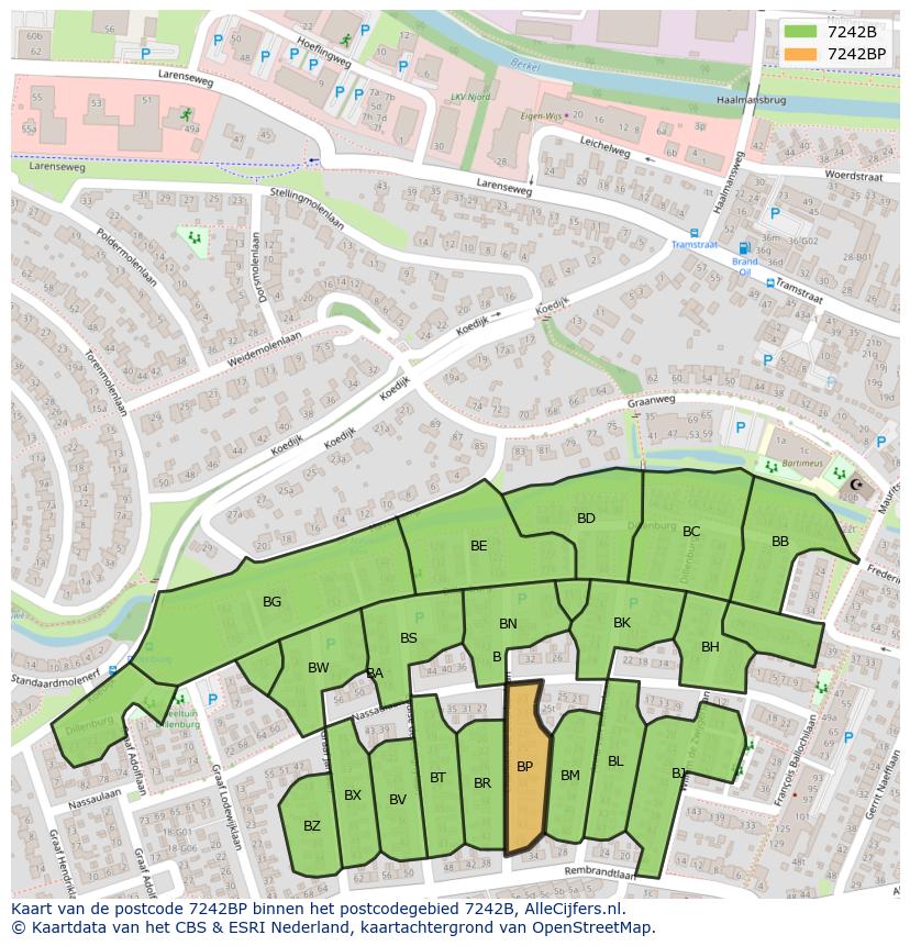 Afbeelding van het postcodegebied 7242 BP op de kaart.