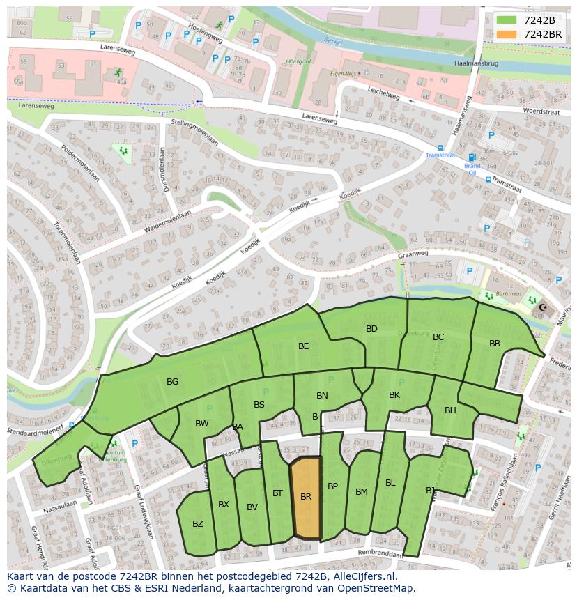 Afbeelding van het postcodegebied 7242 BR op de kaart.
