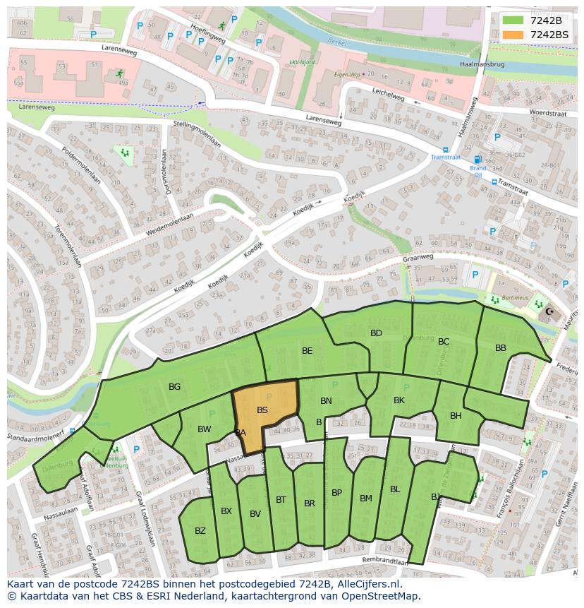 Afbeelding van het postcodegebied 7242 BS op de kaart.