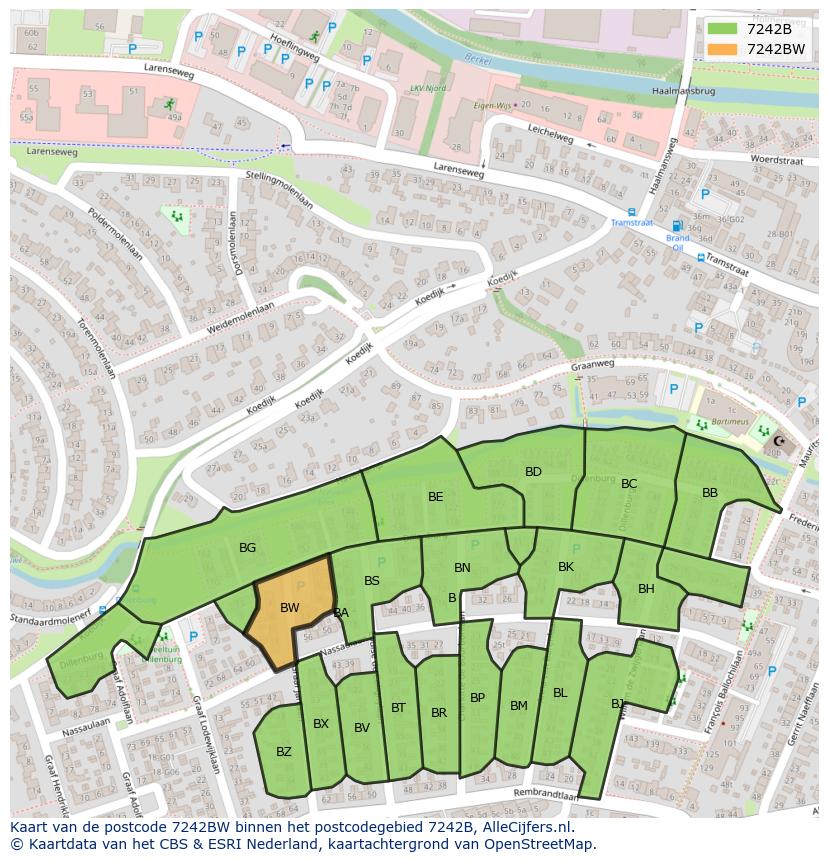 Afbeelding van het postcodegebied 7242 BW op de kaart.
