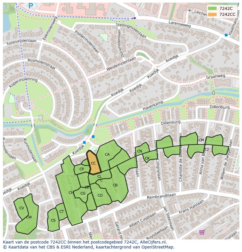 Afbeelding van het postcodegebied 7242 CC op de kaart.