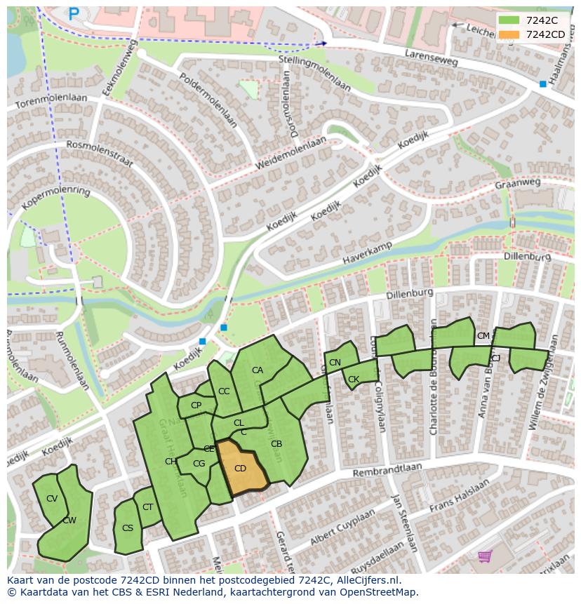 Afbeelding van het postcodegebied 7242 CD op de kaart.