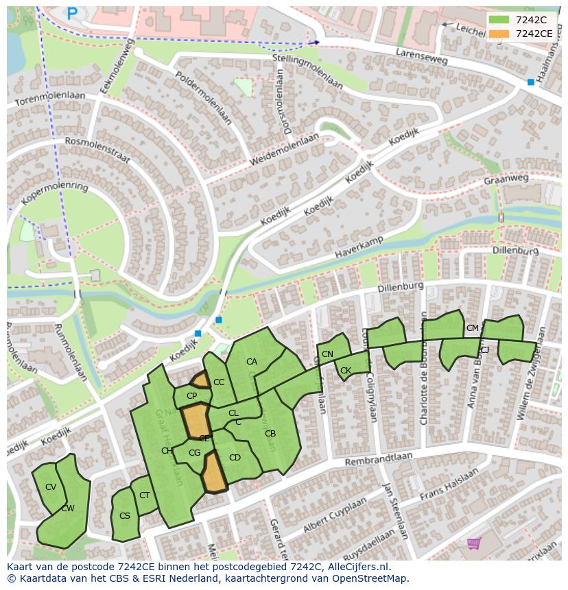 Afbeelding van het postcodegebied 7242 CE op de kaart.