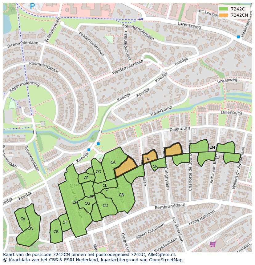 Afbeelding van het postcodegebied 7242 CN op de kaart.