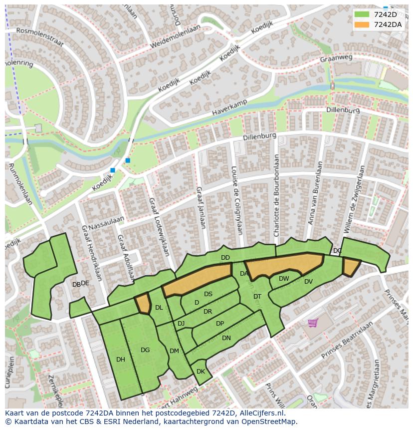 Afbeelding van het postcodegebied 7242 DA op de kaart.