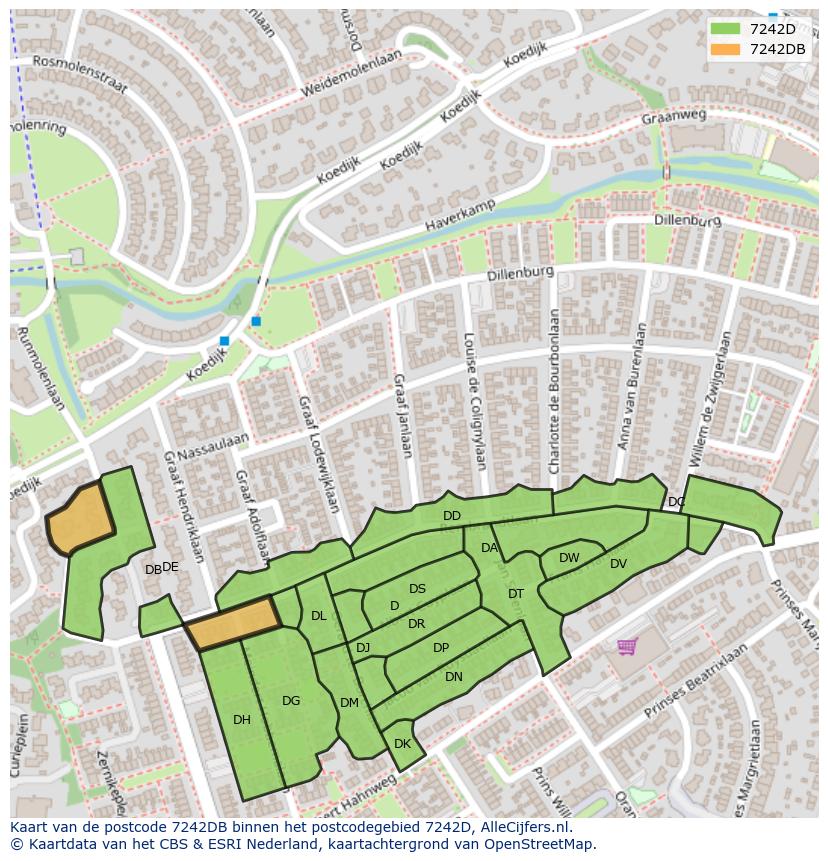 Afbeelding van het postcodegebied 7242 DB op de kaart.