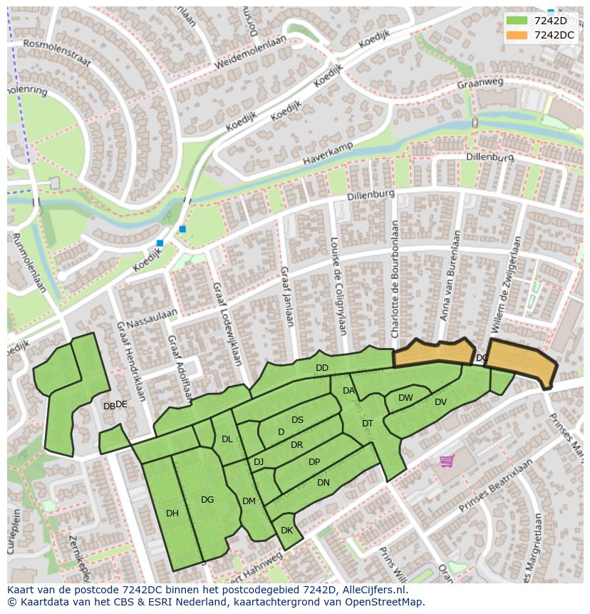 Afbeelding van het postcodegebied 7242 DC op de kaart.