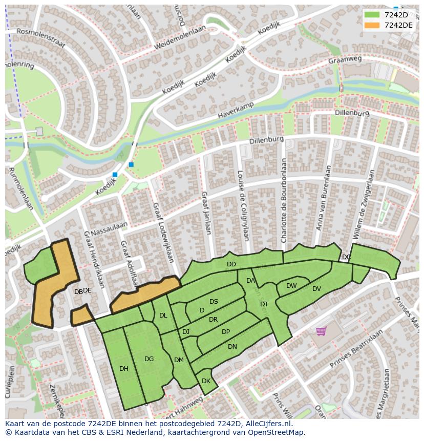 Afbeelding van het postcodegebied 7242 DE op de kaart.