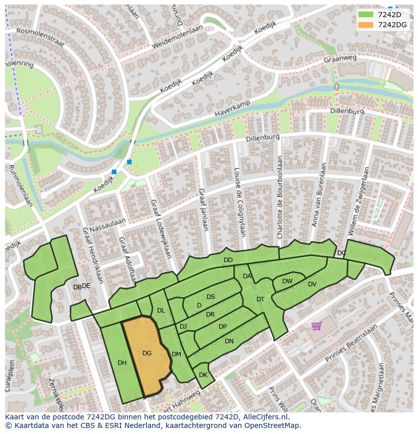 Afbeelding van het postcodegebied 7242 DG op de kaart.