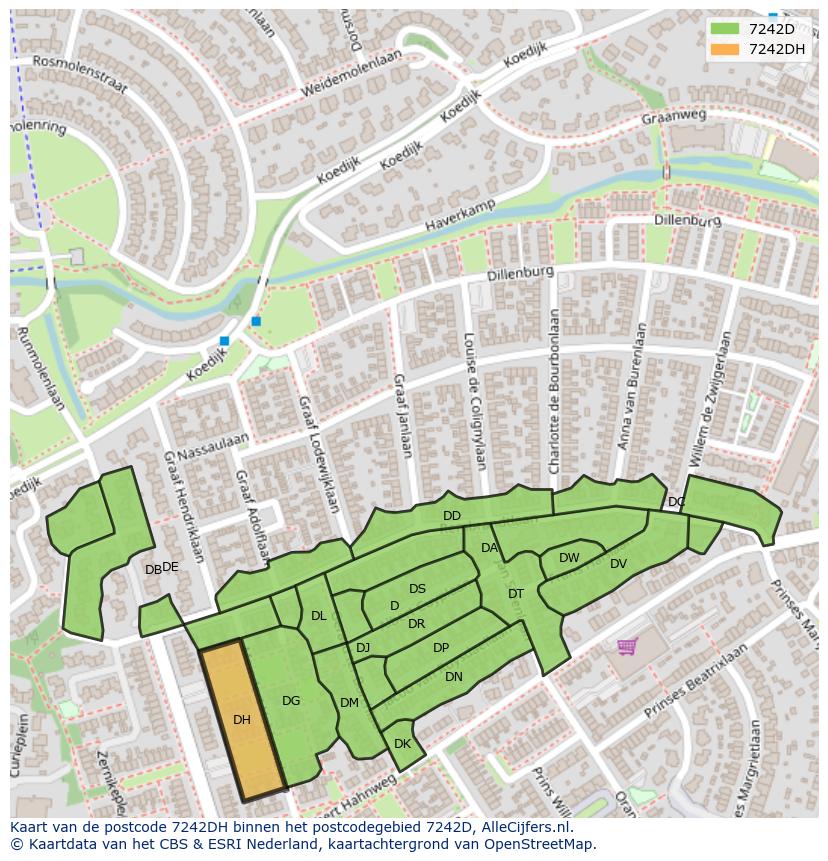 Afbeelding van het postcodegebied 7242 DH op de kaart.