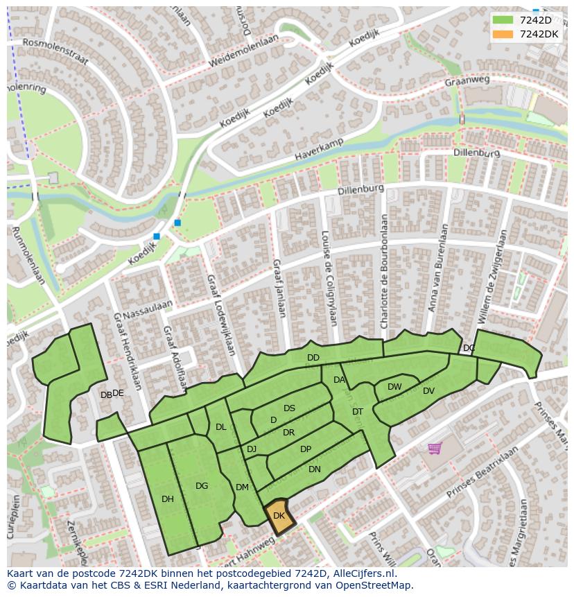 Afbeelding van het postcodegebied 7242 DK op de kaart.