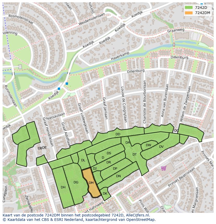 Afbeelding van het postcodegebied 7242 DM op de kaart.