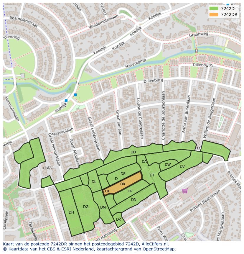 Afbeelding van het postcodegebied 7242 DR op de kaart.