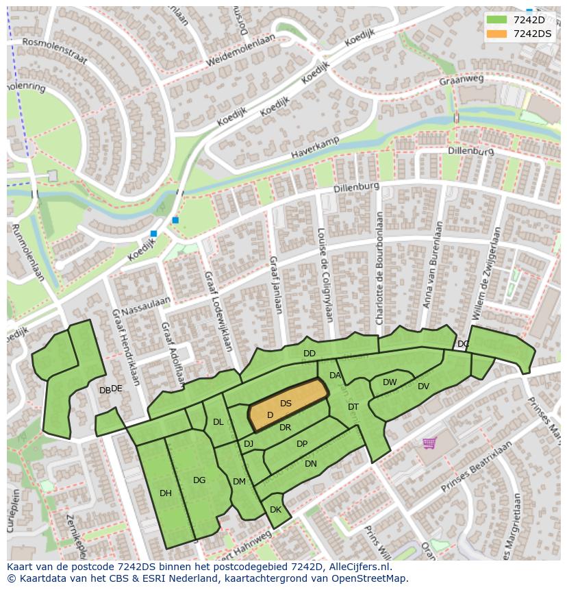 Afbeelding van het postcodegebied 7242 DS op de kaart.