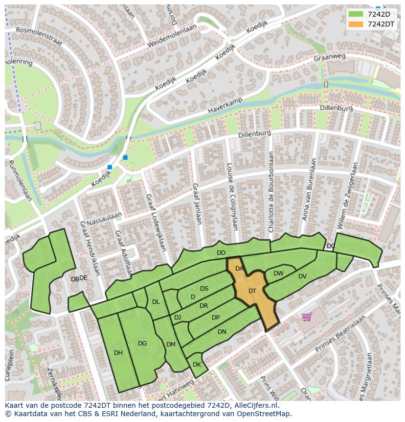 Afbeelding van het postcodegebied 7242 DT op de kaart.