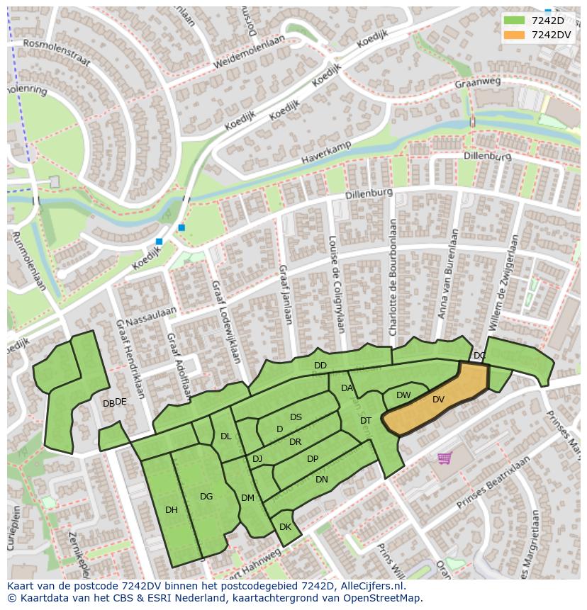 Afbeelding van het postcodegebied 7242 DV op de kaart.