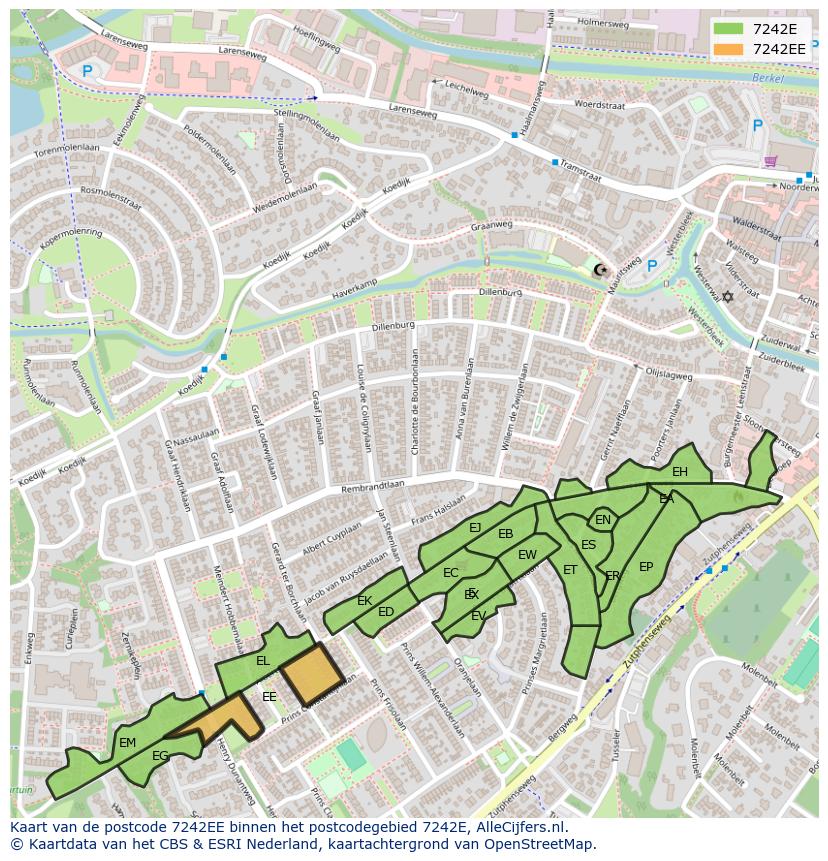 Afbeelding van het postcodegebied 7242 EE op de kaart.