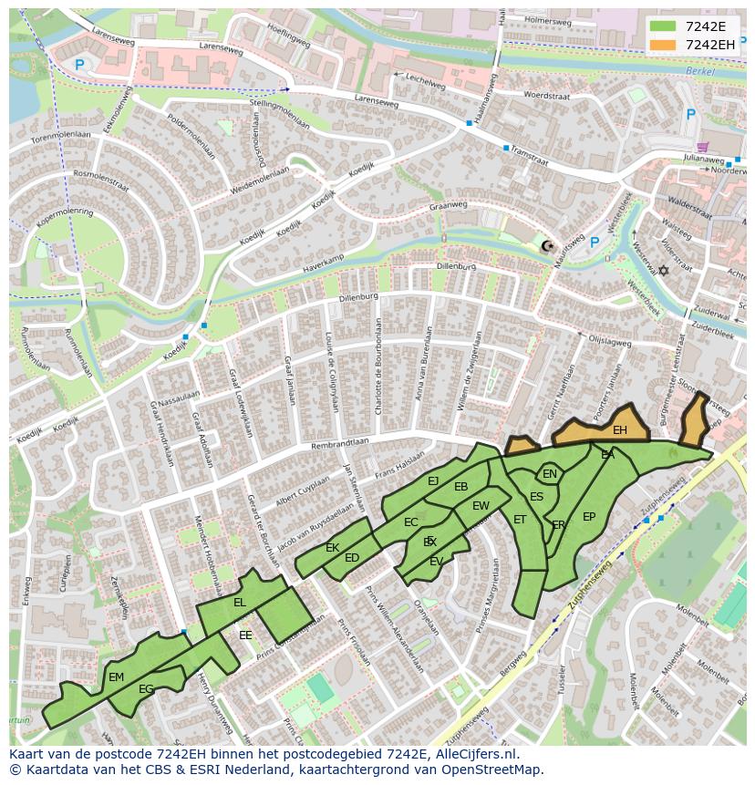Afbeelding van het postcodegebied 7242 EH op de kaart.