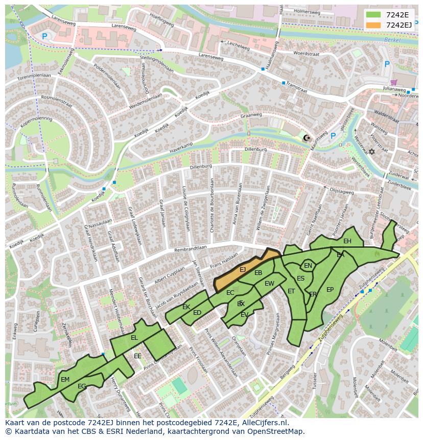 Afbeelding van het postcodegebied 7242 EJ op de kaart.