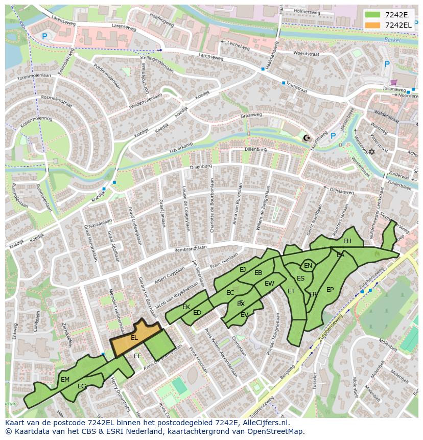 Afbeelding van het postcodegebied 7242 EL op de kaart.