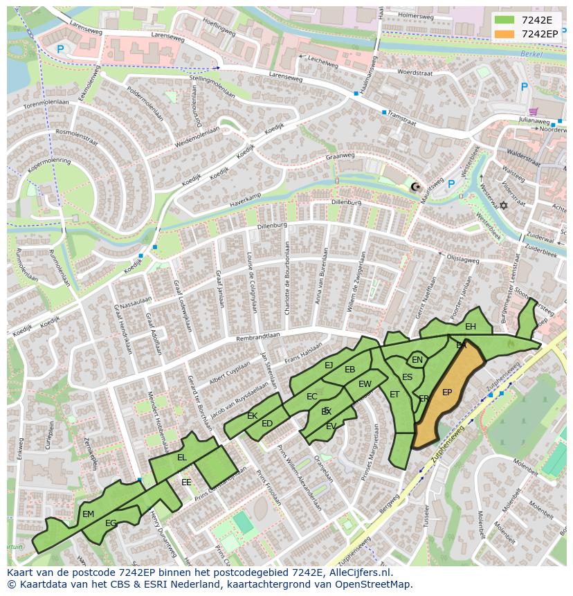 Afbeelding van het postcodegebied 7242 EP op de kaart.