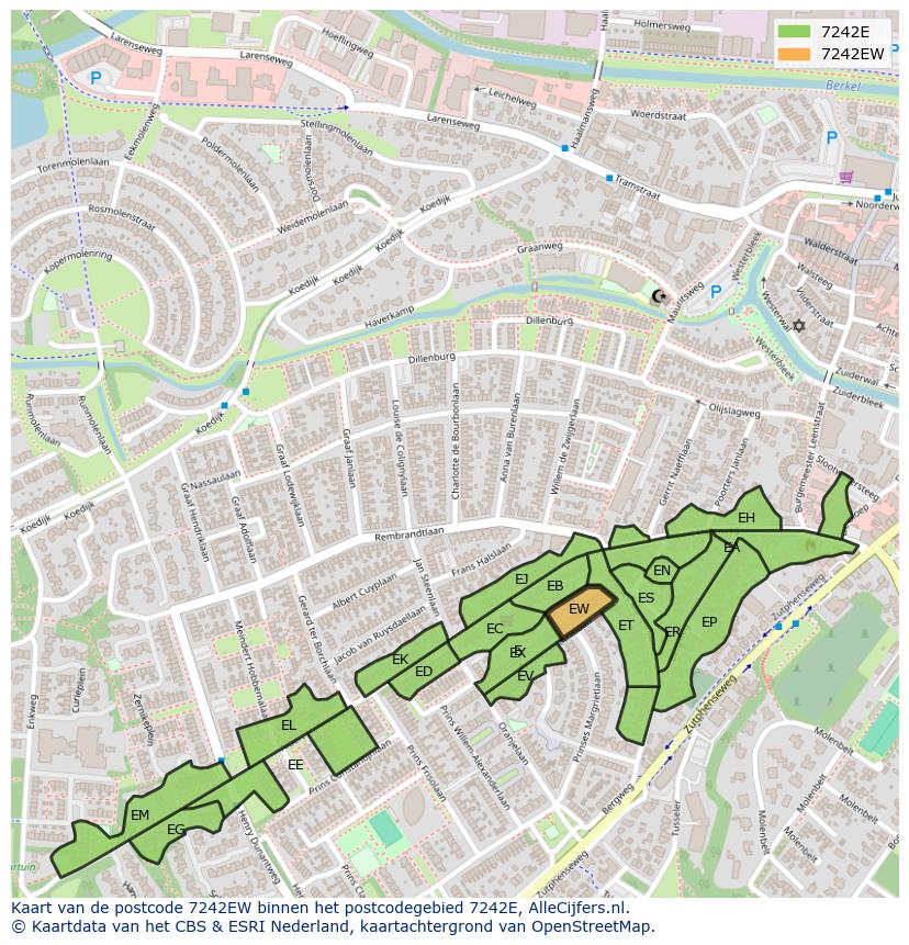Afbeelding van het postcodegebied 7242 EW op de kaart.