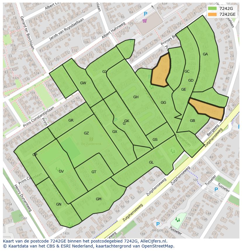 Afbeelding van het postcodegebied 7242 GE op de kaart.