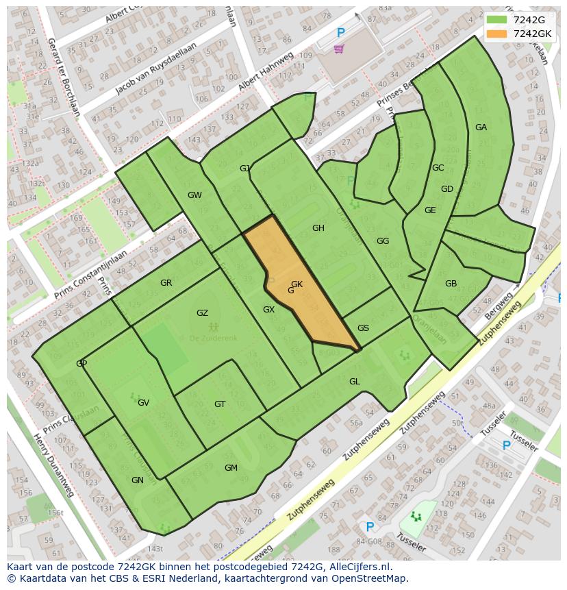 Afbeelding van het postcodegebied 7242 GK op de kaart.
