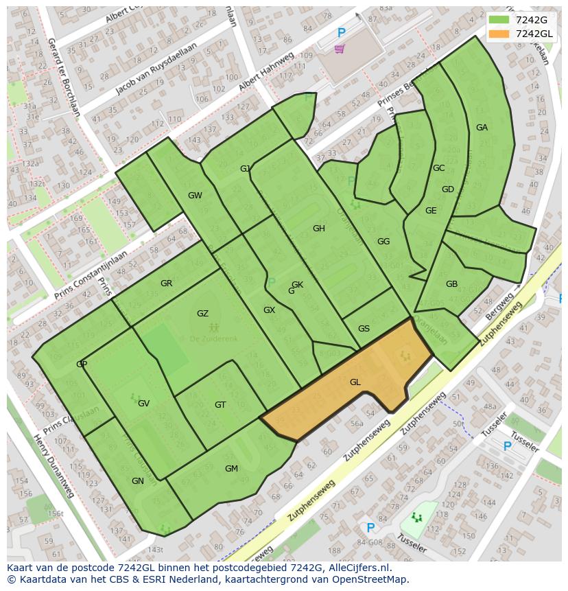 Afbeelding van het postcodegebied 7242 GL op de kaart.