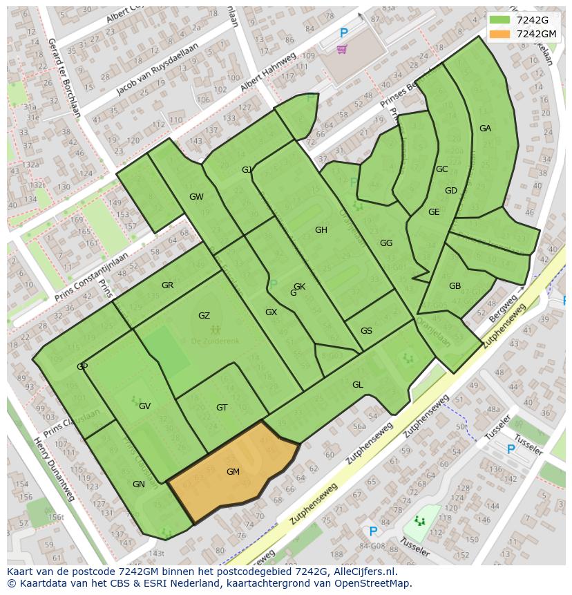 Afbeelding van het postcodegebied 7242 GM op de kaart.