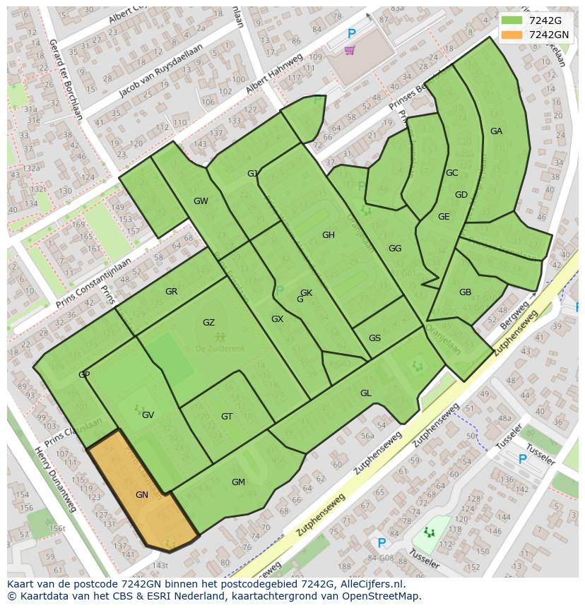 Afbeelding van het postcodegebied 7242 GN op de kaart.